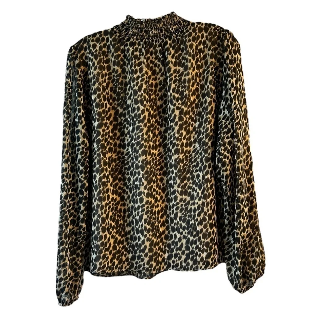 J. Crew Leopard Print mock Neck puff sleeve Blouse